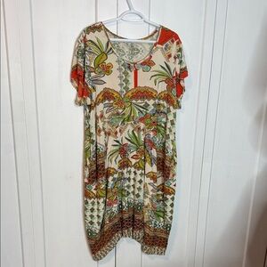 Orientique Tropical Floral Patterned Dress - 1X / US16 - Short Sleeve